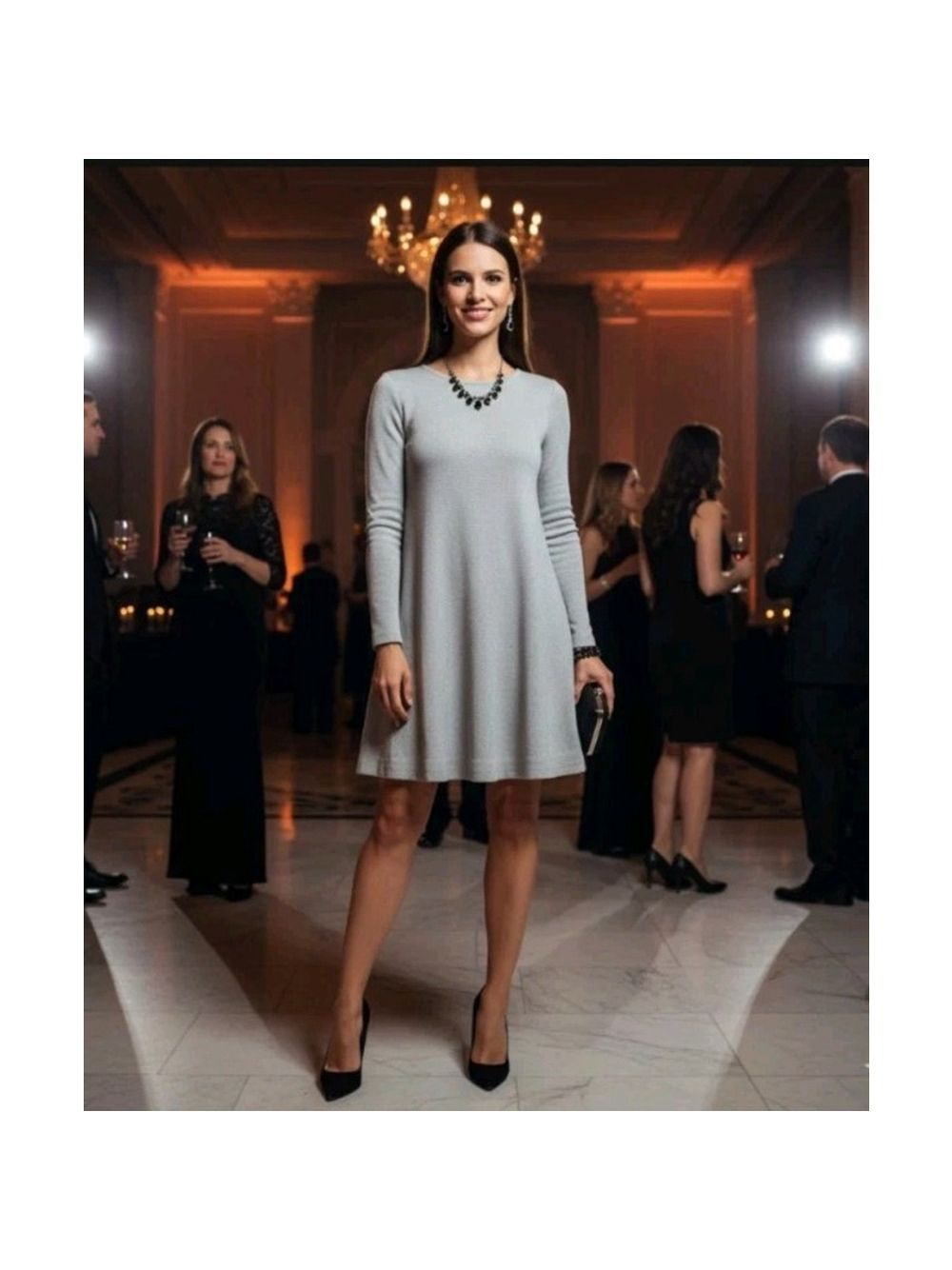 St. John Gray Ls Mini Swing Dress Pockets Exposed Back Zipper Size 4